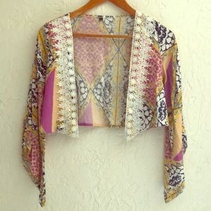 Adorable cropped silk boho cardigan
